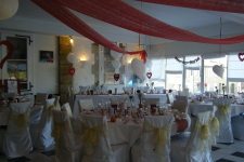 Dining room decorated for a wedding